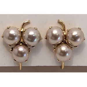 Vintage BDA 10k Yellow Gold Faux Champagne Pearl Screw Clip Earrings